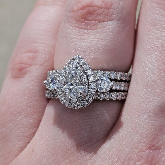 14KT White Gold Pear Diamond 3 Piece Wedding Ring Set 2.58TCW Size 7 - Picture 3 of 16